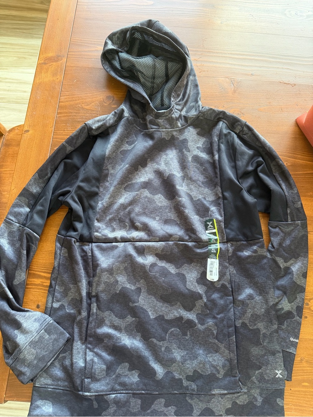 Xersion Black Gray Camo Hooded Pullover Jacket